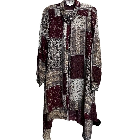 Umgee Dresses & Skirts - Umgee Dress Patchwork Floral/Paisley Long Sleeve Covered Buttons Sheer S Kimono